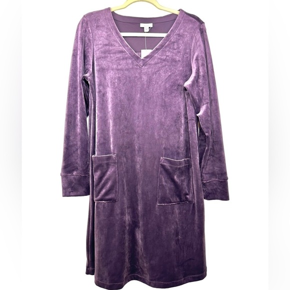 J Jill Pure Jill Crushed-Velour V-Neck Dress Size Large NWT - Picture 1 of 11